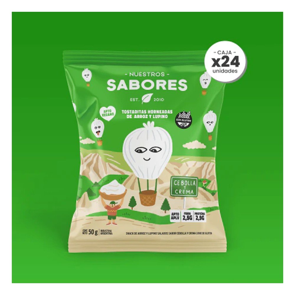 Tostadas horneadas de arroz y lupino sabor cebolla y crema — N. Sabores