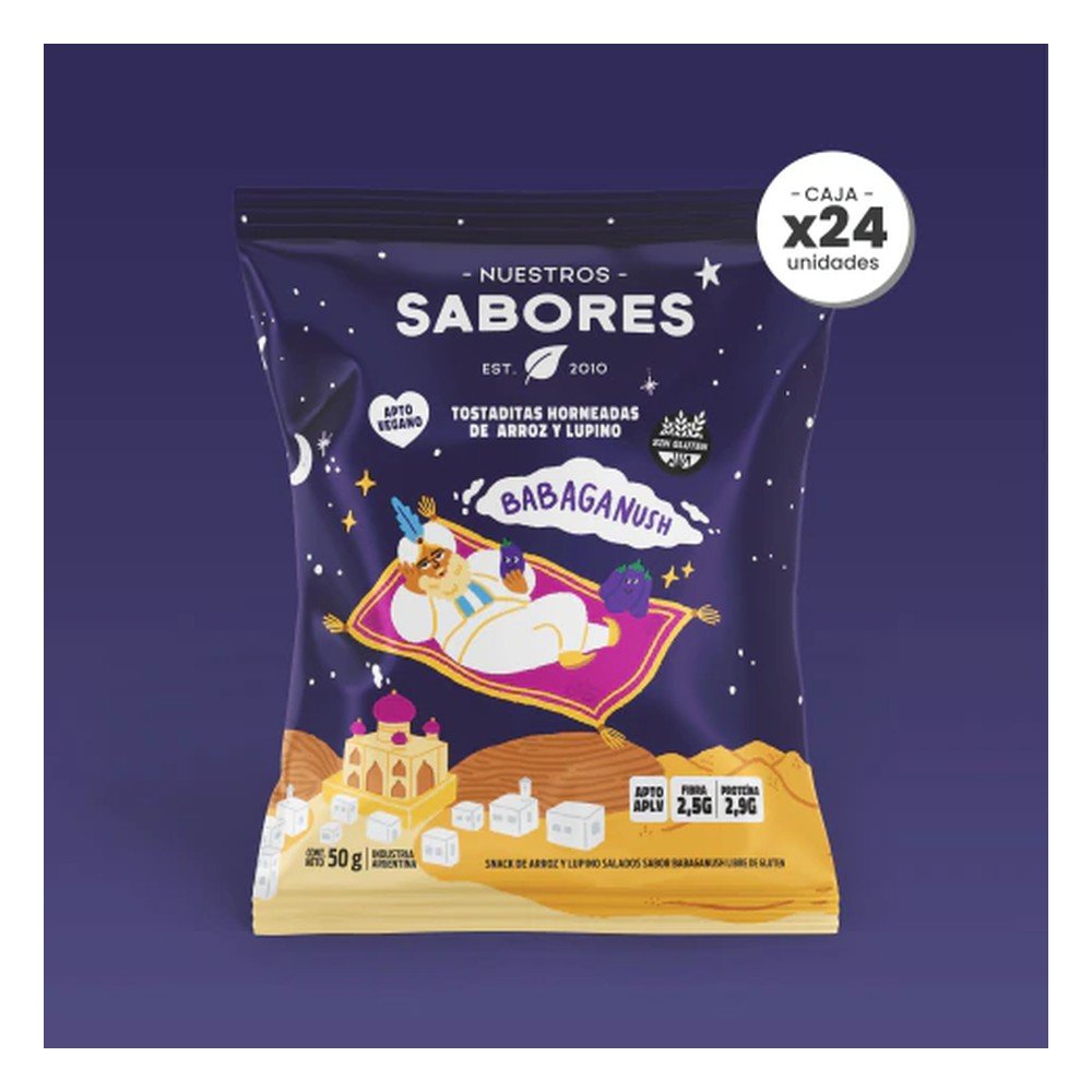Tostadas horneadas de arroz y lupino sabor babaganush — N. Sabores