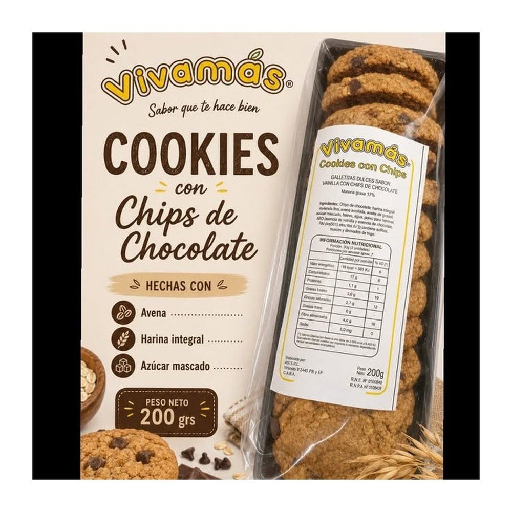 Vivamás cookies integrales con chips de chocolate